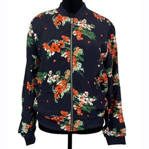 Zara Basic Collection Black Red‎ Floral Print Bomber Jacket Women’s Small